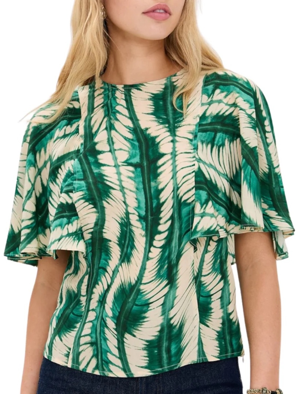 Ulla Johnson Ada Leaf-Print Flutter Sleeve Blouse 4